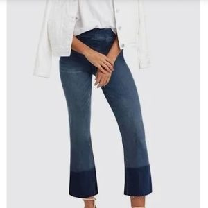 Spanx high rise cropped flared medium wash stretch denim jeans Sz 4